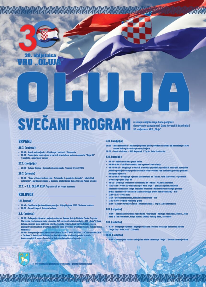 GRAD KNIN – 30. OBLJETNICA VRO ,,OLUJA” SVEČANI PROGRAM